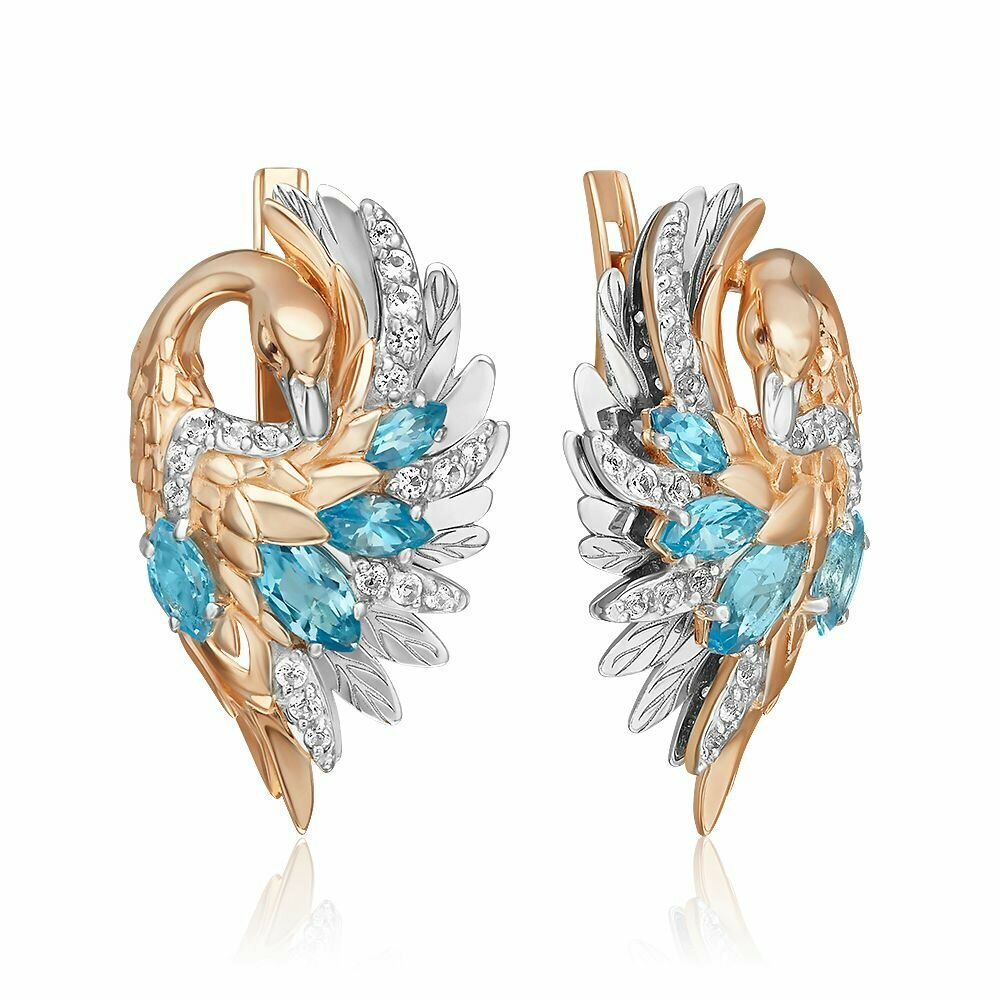 Серьги PLATINA, комбинированное золото, 585 проба, родирование, топаз, , красный/белый