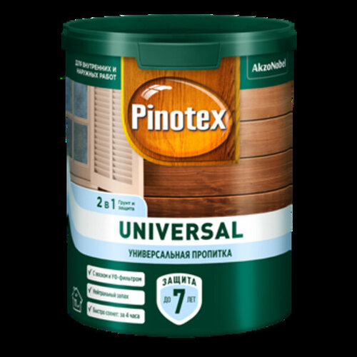 Пропитка Pinotex Universal 2в1 0,9л CLR база под колеровку пропитка для древесины интерьерная pinotex interior база под колеровку матовая 9л