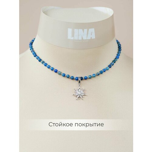 Колье LINA LEVINA, лазурит, циркон, длина 36 см, синий, серебряный, голубой