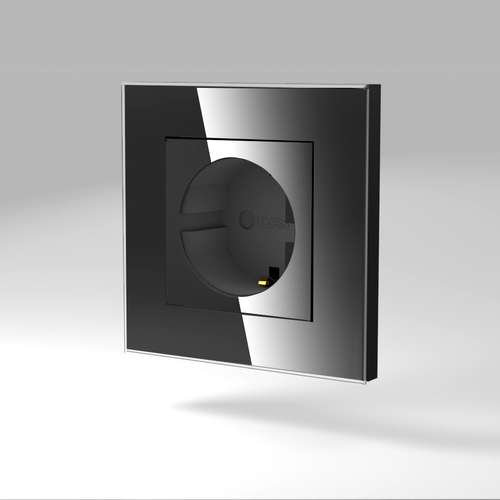 Розетка электрическая черная с рамкой с заземлением 16А рамка трехпостовая горизонтальная вертикальная стеклянная изготовленная по технологии optiwhite черная cgss эстетика gl p103 bcg