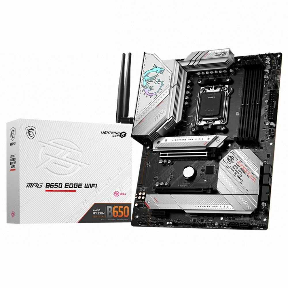 MSI Материнская плата MSI MPG B650 EDGE WIFI, AM5,4DDR5,2PCI -Ex16,1PCI - Ex1,3M.2,6SATA3,1USB3.2Gen2x2,4USB3.2 G (010191) MPG B650 EDGE WIFI