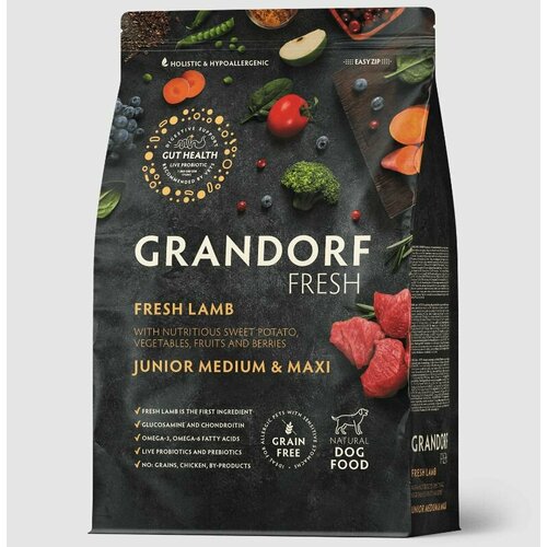 Корм сухой Grandorf Fresh для юниоров средних и крупных пород с 4 месяцев с ягненком и бататом, 1кг