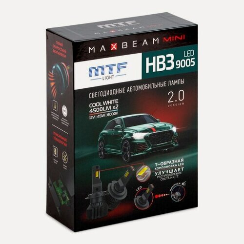 Изображение товара Светодиодные лампы Mtf Light , серия MaxBeam Mini, HB3(9005), 12V, 45W, 4500lm, 6000K, кулер, к-кт.