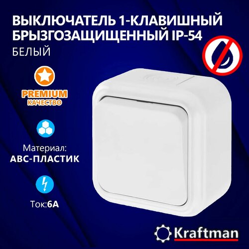 Выключатель одноклавишный, уличный, влагозащищенный, открытой установки, 6А, IP54, серия ПР