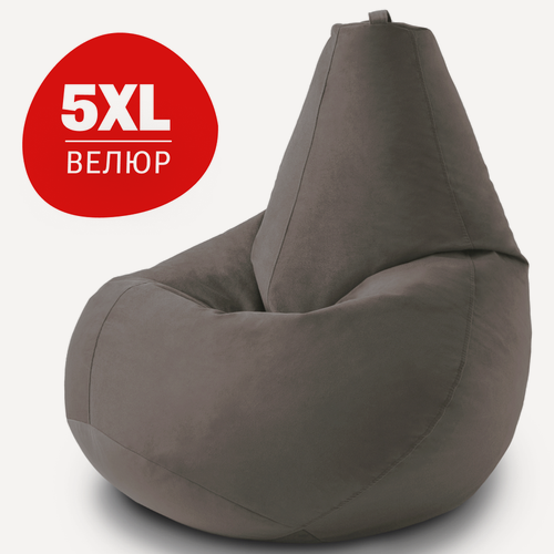Изображение товара Кресло мешок Bean Joy, пуфик мешок, бескаркасное кресло, размер 5XL, мебельный велюр, серый