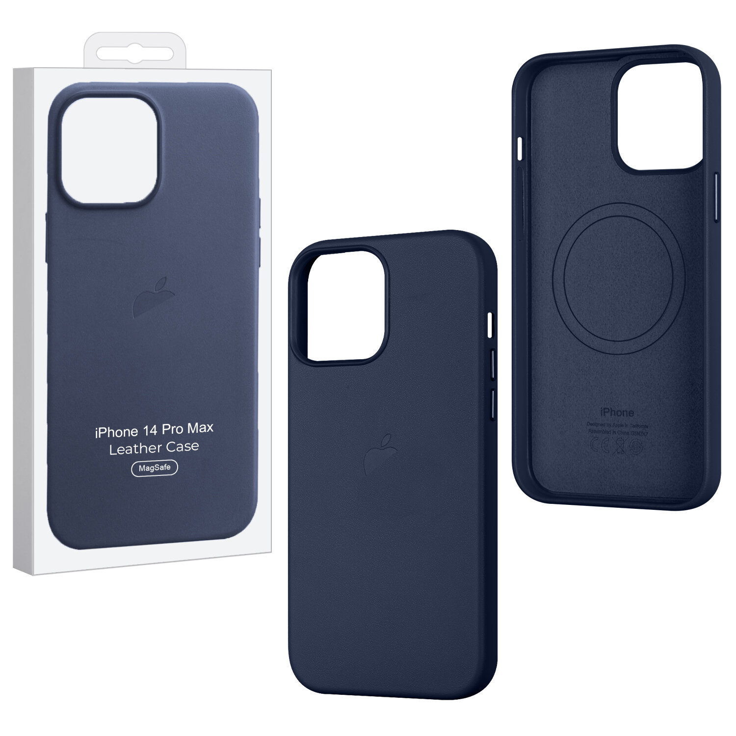 Чехол оригинальный для Apple iPhone 14 Pro Max Leather Case Ink, MagSafe, кожаный, синий