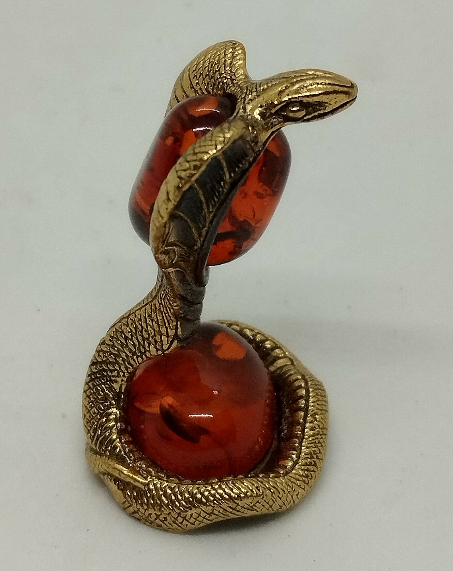 Фигурка бронза с янтарем "Змея", арт 313 — фото 1