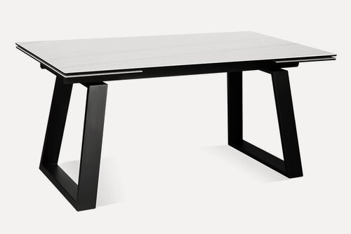 Изображение товара Стол обеденный керамический прямоугольный раздвижной ROVENA 160 DUOMO CER BK на металлокаркасе, столешница керамика, цвет молочный мрамор/черные ножки, 160(240)х90 см