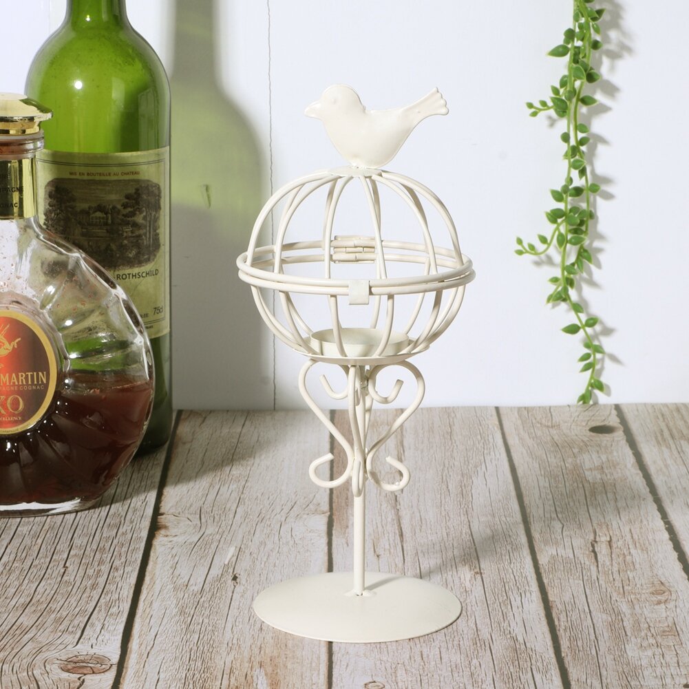 Уникальная подсвечник в виде клети для птиц с ажурным дизайном металлический декор для дома белый цвет
