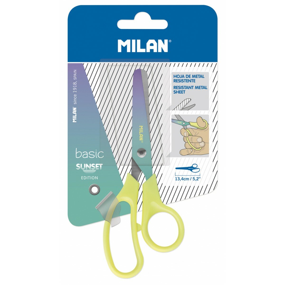 Ножницы канцелярские MILAN SUNSET BASIC, длина 13,4см, желтые, в блистере - фото №9