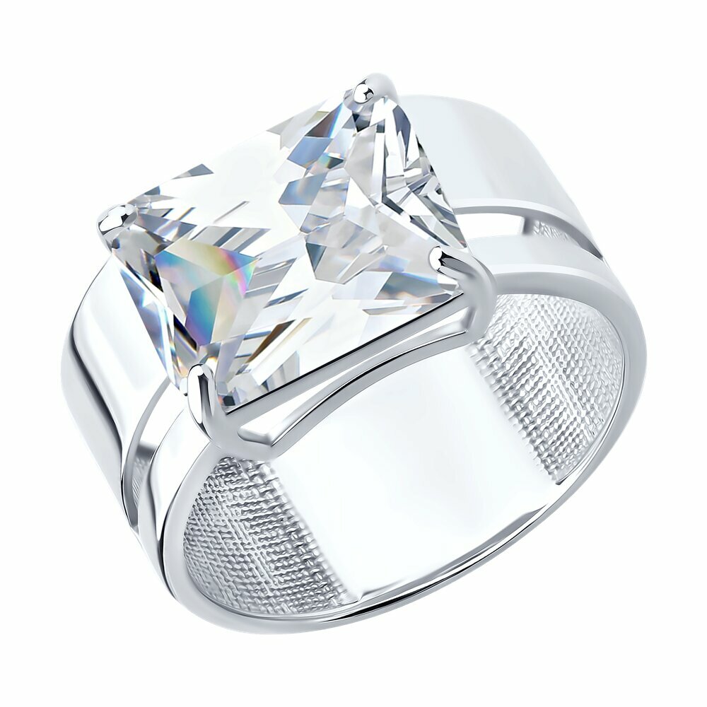 Кольцо широкое Diamant, серебро, 925 проба, фианит, размер 18.5, серебристый