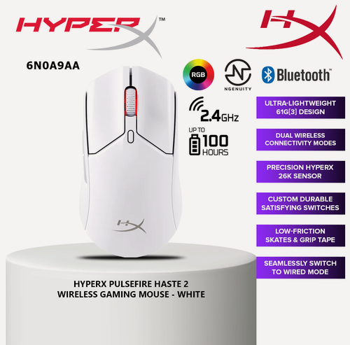 Изображение товара Игровая мышь HyperX Pulsefire Haste 2 беспроводная, 26K dpi, ультралегкая 6N0A9AA, белая
