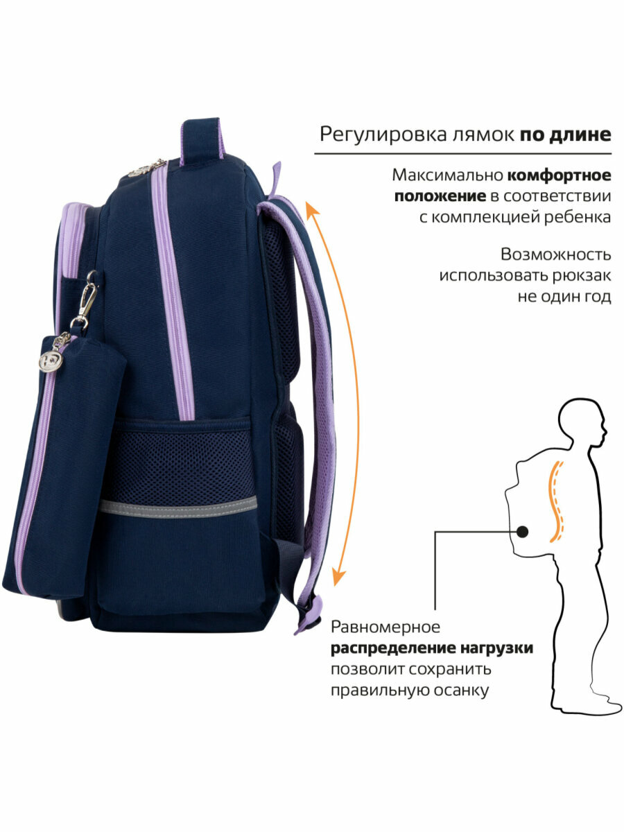 Рюкзак школьный для девочки, ранец для подростка спортивный, портфель детский в школу, эргономичная спинка, набор с пеналом, Юнландия Bored cat, 272055 — фото 1