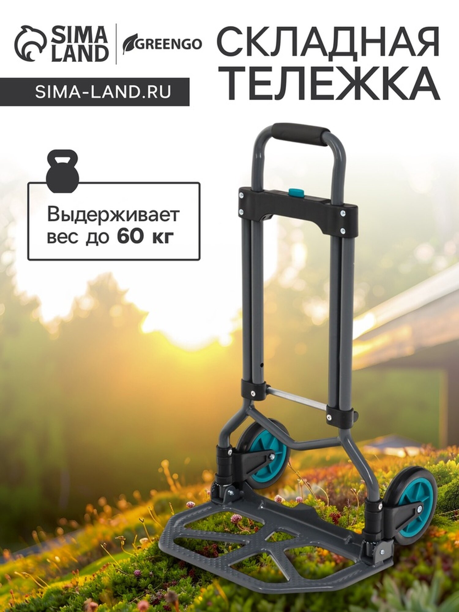 Тележка ручная хозяйственная двухколёсная нагрузка до 60 кг складная грузовая Greengo