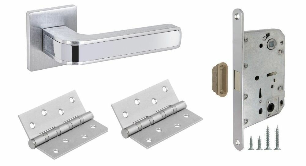 Ручка дверная межкомнатная Fuaro NEO_SL_SSC/CP-16_MAG сатинированный хром (ручка + 2 универсальные петли + магнитный замок)