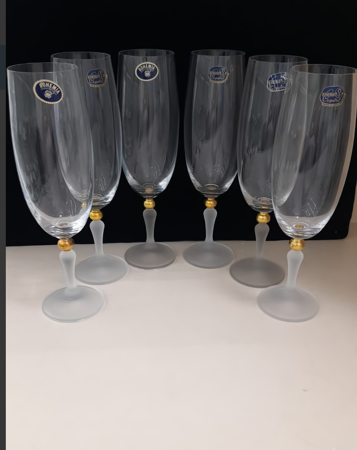Бокалы для шампанского Bohemia Crystal "Кармен", матовая ножка, с золотом, 190 мл, 6 штук