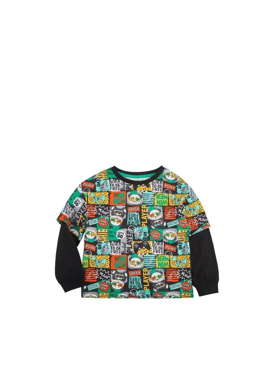 Лонгслив Kari Kids, размер 5-6, красный, черный, зеленый — фото 1