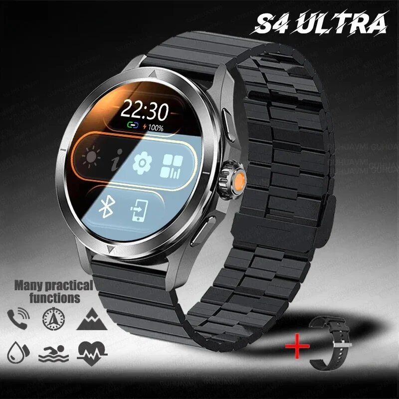 Xiaomi S4 Ultra Смарт-часы для мужчин AMOLED Спорт на открытом воздухе NFC GPS Компас Сердечный ритм Водонепроницаемый Bluetooth Вызов Смарт-браслет, Black Steel B, Унисекс