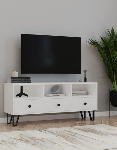 Изображение товара Тумба под телевизор напольная 110 см, ЛДСП, на ножках, цвет белый гладкий
