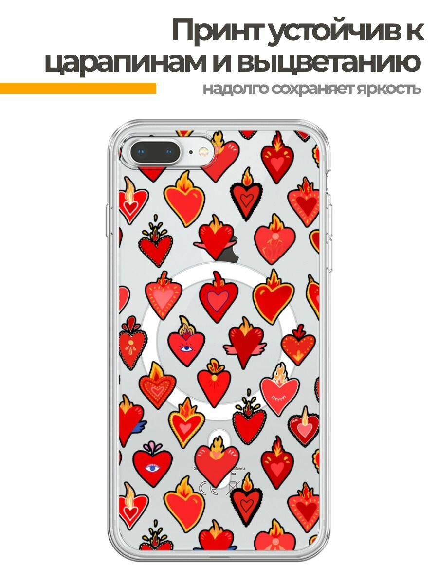 Чехол на Apple iPhone 7 Plus/8 Plus (Айфон 7 Плюс/8 Плюс) MagSafe с магнитом и принтом Дьявольские сердца паттерн — фото 1
