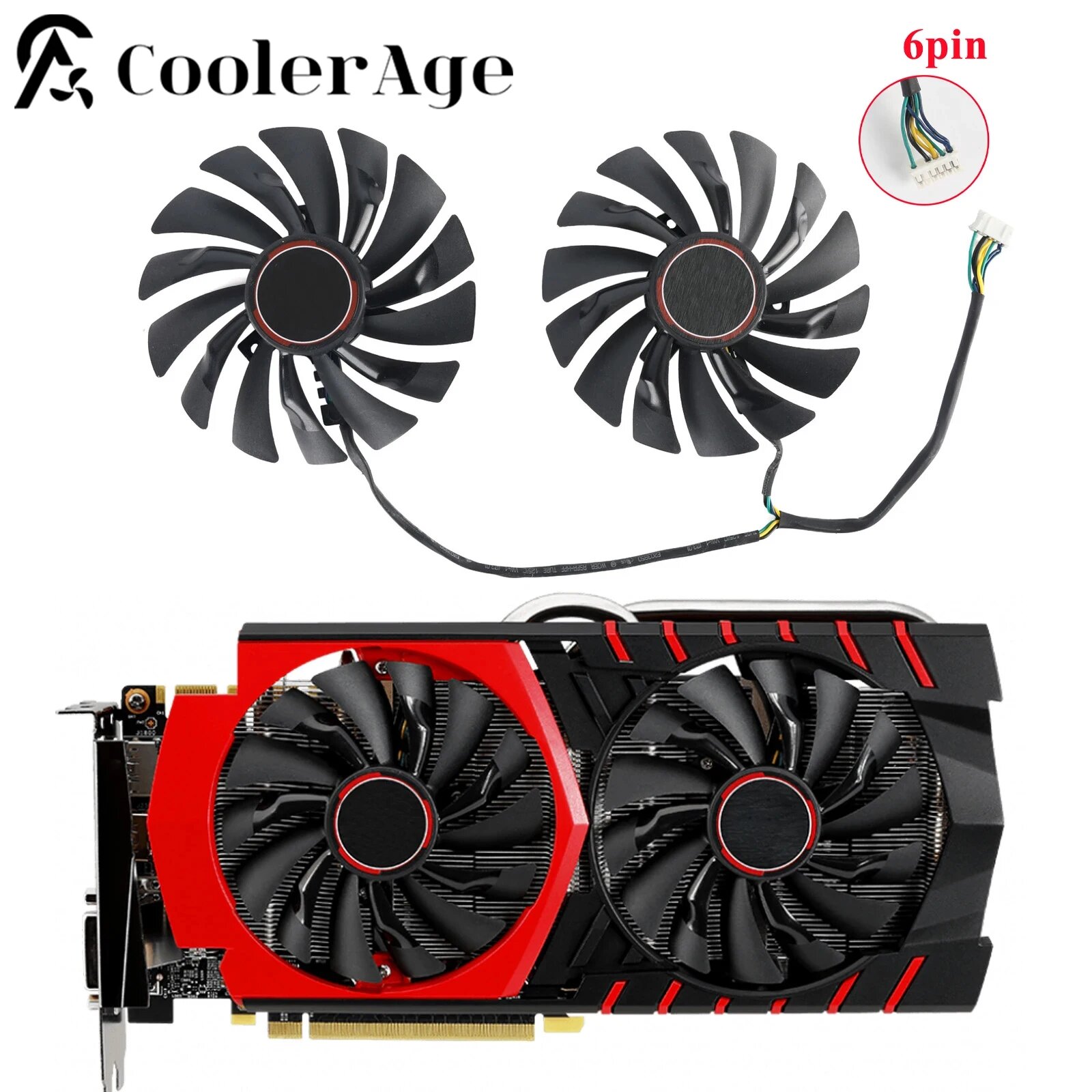 Новый 95 мм PLD10010S12HH 6Pin кулер для видеокарты для MSI GTX970 GTX 970 игровые двойные вентиляторы двойной охлаждающий вентилятор, Fan - 2PCS, Нет цветная (RGB), Черный — фото 1