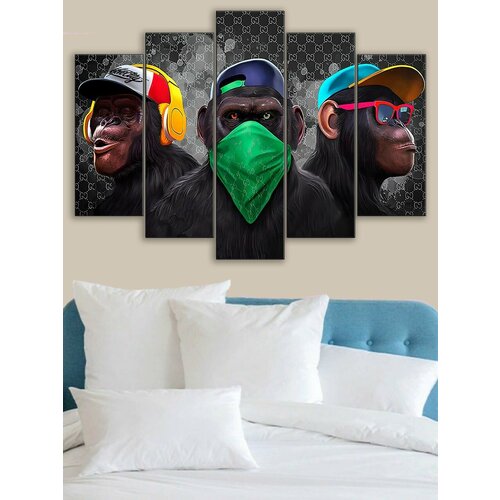 Модульная картина " Обезьяны "DKS045 красный, оранжевый