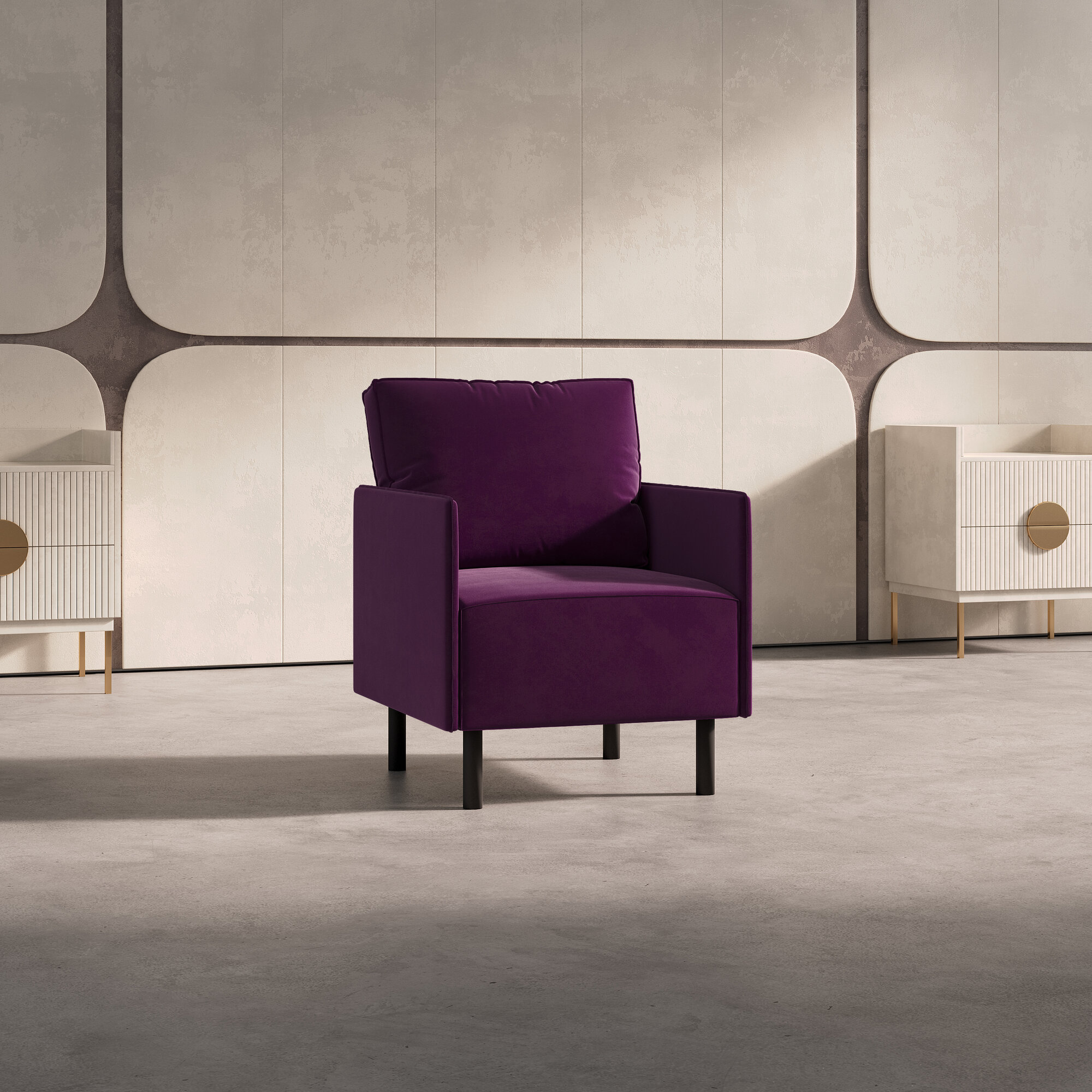 Кресло ORION с подушкой универсальное в офис студию антивандальный велюр фиолетовое