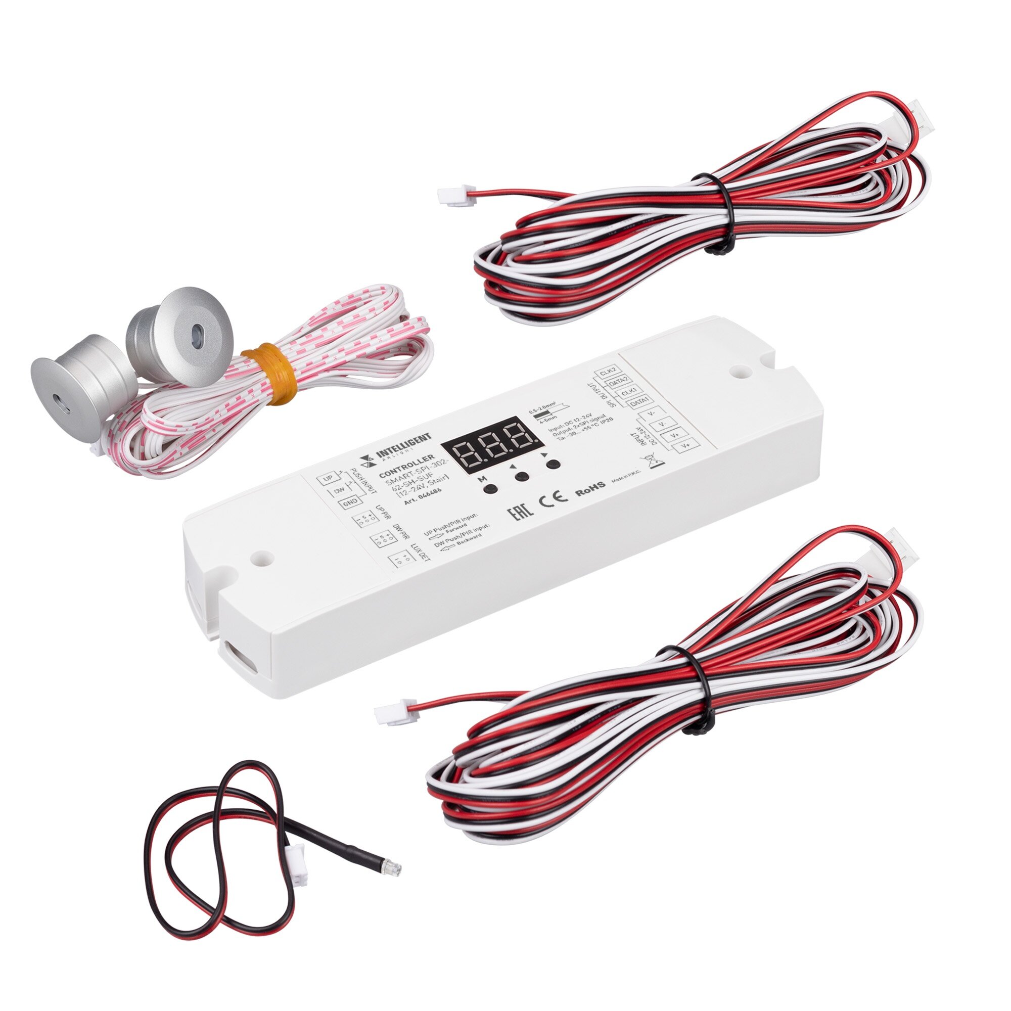 046486 INTELLIGENT ARLIGHT Контроллер лестничный SMART-SPI-302-62-SH-SUF (12-24V, Stair) (IARL, IP20 Пластик, 5 лет)