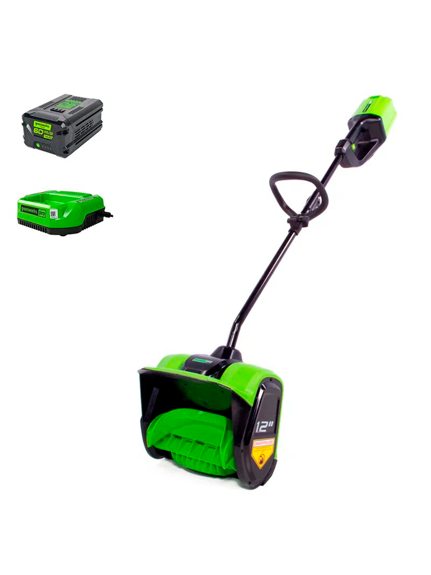 Снегоуборочная лопата аккумуляторная Greenworks GD60SS30K4 60V, бесщеточная, ширина захвата 30 см, высота захвата 10 см, комплект АКБ 4 Ач + быстрое ЗУ