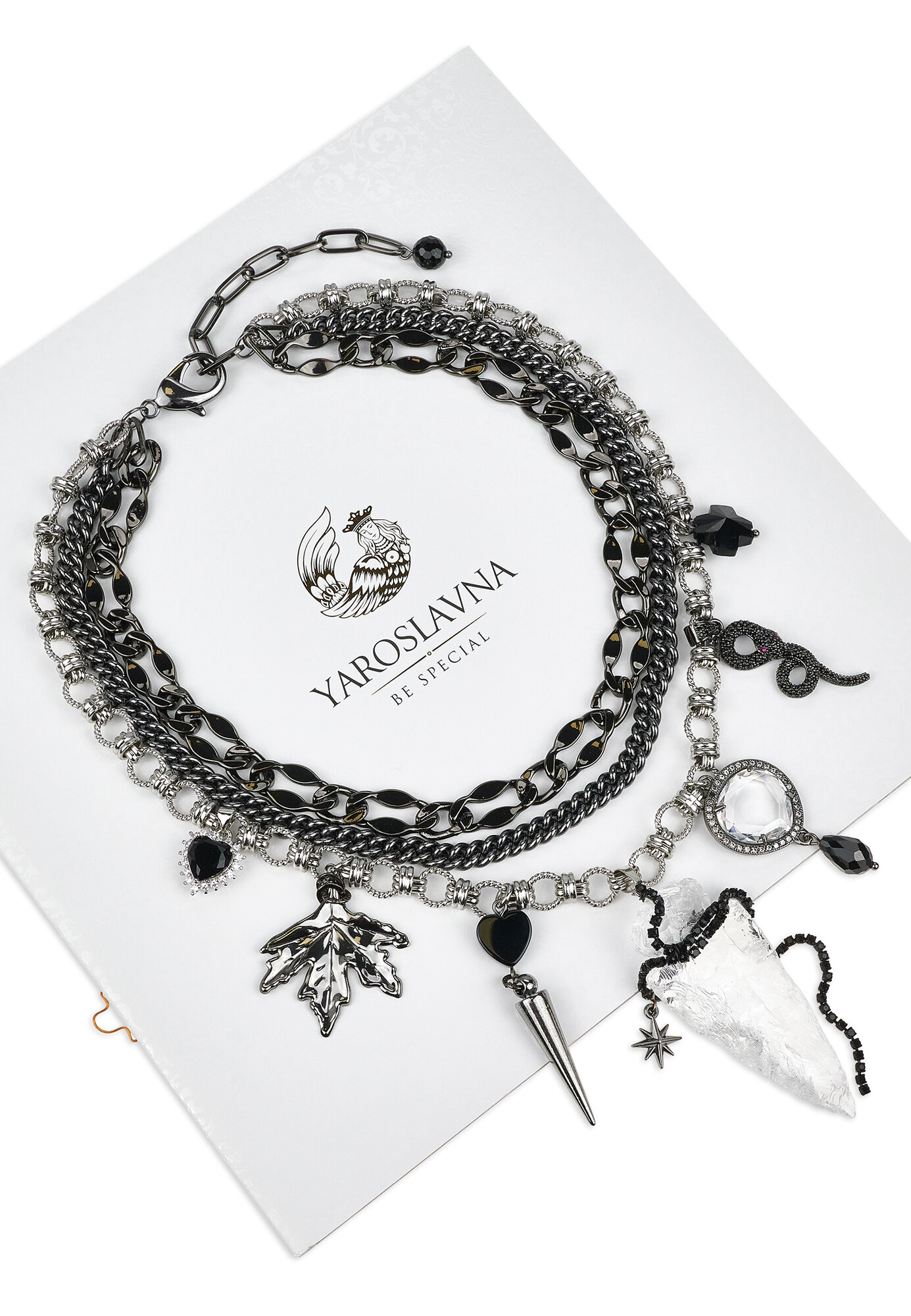 Колье YAROSLAVNA, длина 38 см, серебряный, черный — фото 1