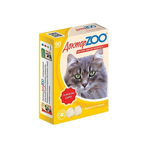 Кормовая добавка Доктор ZOO для кошек Со вкусом сыра и биотином , 90 таб.