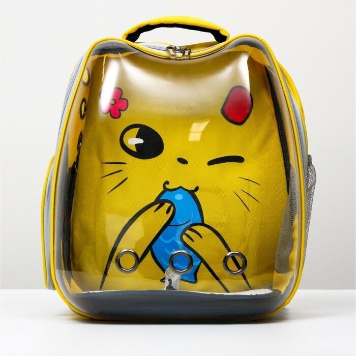 Рюкзак для переноски животных "Котик", прозрачный, 34 х 25 х 40 см, жёлтый - фотография № 1