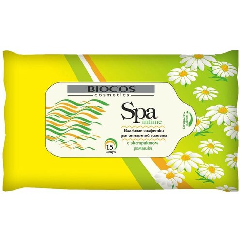 Салфетки влажные Biocos Spa intime c экстрактом ромашки 15шт 400₽