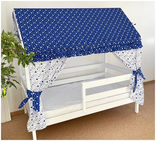 Текстиль на кроватку домик 160х80 (звездопад синий) ТД-9