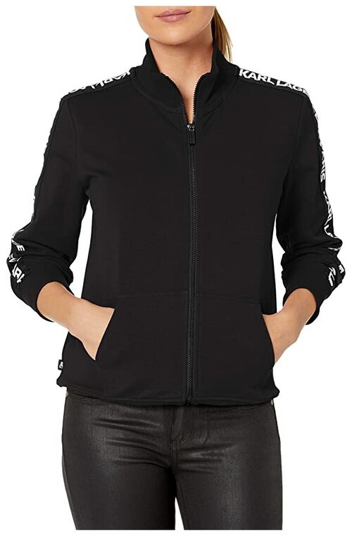 Толстовка Karl Lagerfeld XXS черная хлопковая с белыми лого лампасами Womens Karl Lagerfeld Track Jacket