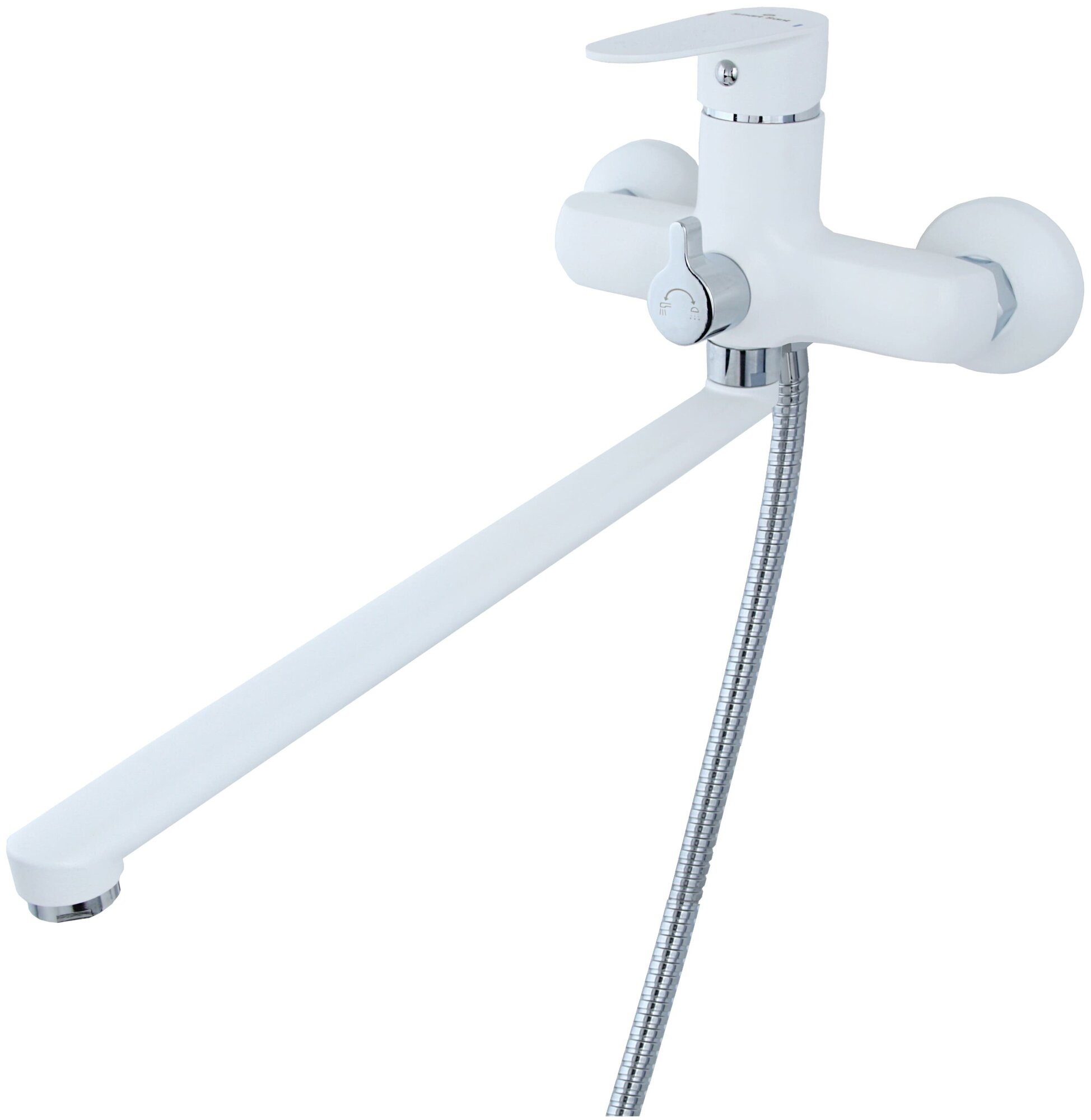 Смарт-Бриз смеситель для ванны/душа, излив 350мм, керамический дивертор, с аксессуарами, хром/белый