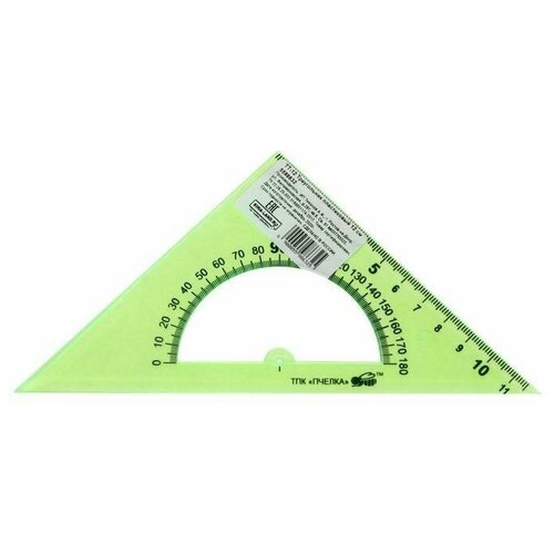 Треугольник 12 см, 45°, Calligrata, с транспортиром, пластик, прозрачный микс(20 шт.)