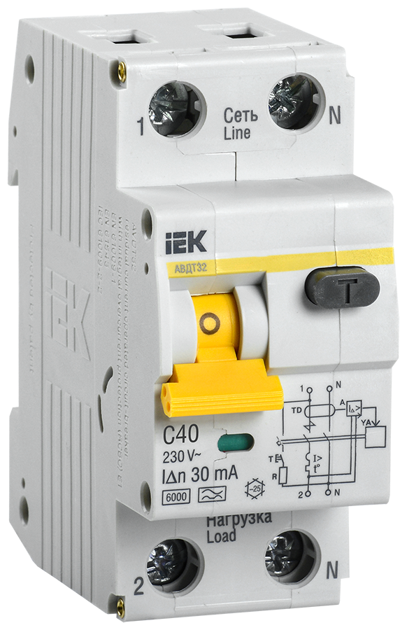 Выключатель автоматический дифференциальный АВДТ 32 1п+N 40А C 30мА тип A. MAD22-5-040-C-30 IEK