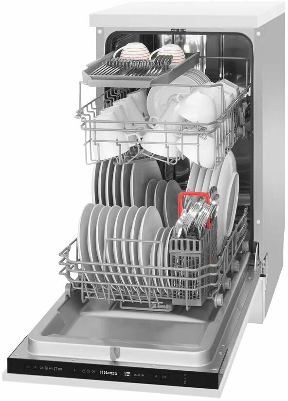 Встраиваемая посудомоечная машина Hansa ZIM435TQ, 45 см, 5 программ, загрузка 10 комплектов, защита от протечек (Aquastop)