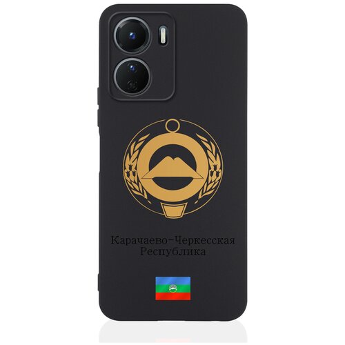Черный силиконовый чехол для Vivo Y16 Золотой Герб Карачаево-Черкесской Республики