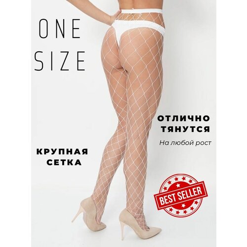 фото Колготки , 40 den, завышенная талия, в сетку, нескользящие, размер one size, белый eros