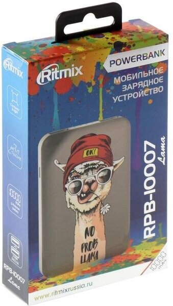 RITMIX Внешний аккумулятор Ritmix RPB-10007, 10000 мАч, 2хUSB, 2.1 А, лама