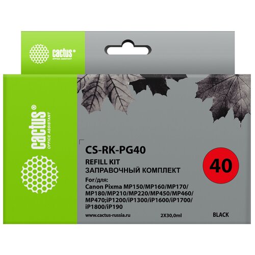 Заправочный набор Cactus CS-RK-PG40 черный 2x60мл для Canon MP150/MP160/MP170/MP180/MP210 заправка cactus cs rk cl41 для canon mp150 mp160 mp170 mp180 mp210 цветной