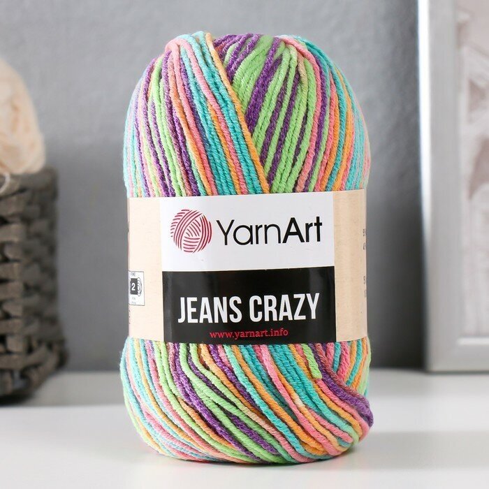 Пряжа YarnArt "Jeans crazy" 55% хлопок, 45% акрил 160 м, 1 шт, 50 г, 8215 радуга (9464967)