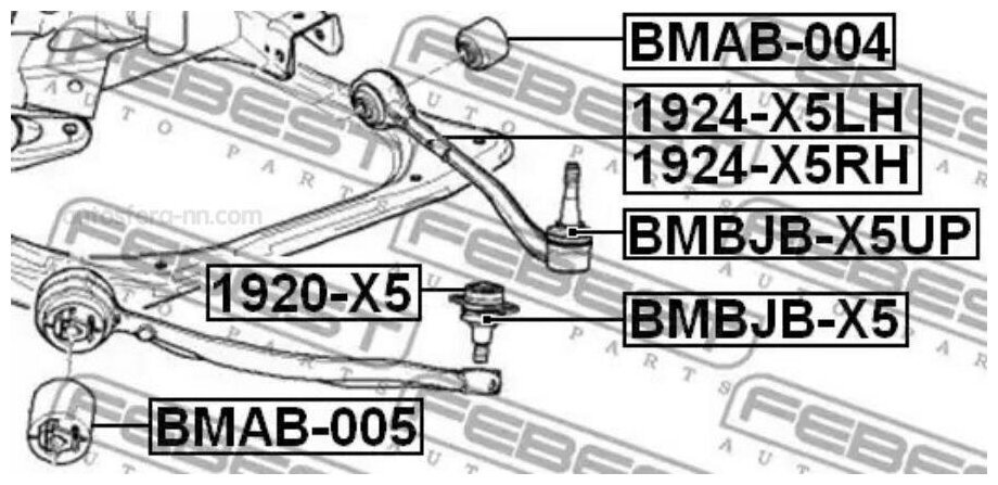 FEBEST 1924X5LH Рычаг BMW X5(E53) пер. подв. зад. лев.