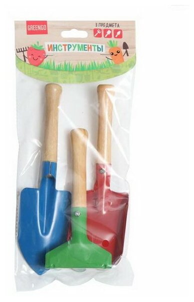 Набор садового инструмента, 3 предмета: грабли, совок, лопатка, длина 20 см, деревянная ручка - фотография № 7