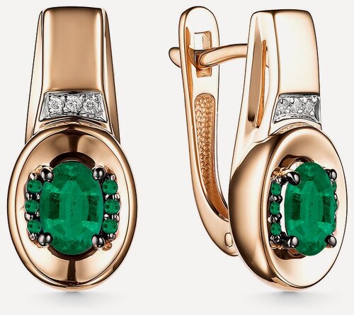 Изображение товара Серьги, золото, 585 проба, изумруд, бриллиант