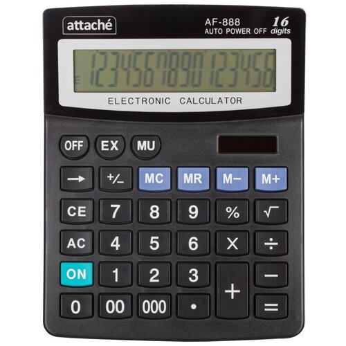 калькулятор настольный attache af 888 16 разрядный черный 210x165x48 мм Комплект 2 штук, Калькулятор настольный Attache AF-888 16 разрядный черный 210x165x48 мм