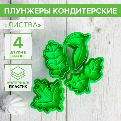 Набор плунжеров кондитерских Листва 4 шт цвет зелёный 450₽