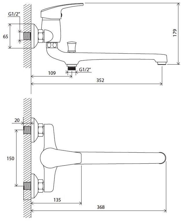 Rosa RS 051.00/150 X07P002 Смеситель для ванны/душа (1/2", однозахватный, картридж) Ravak - фото №3